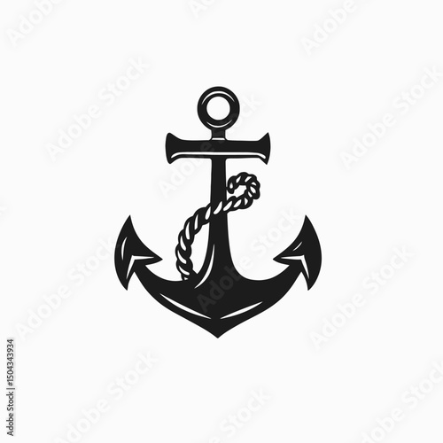 Anchor nautical sea ocean marine rope ship boat navy maritime travel symbol graphic design black and white silhouette