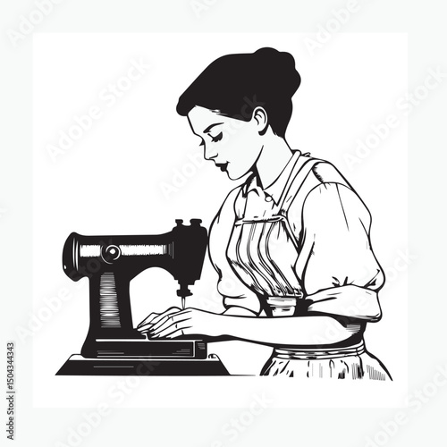 woman with sewing machine