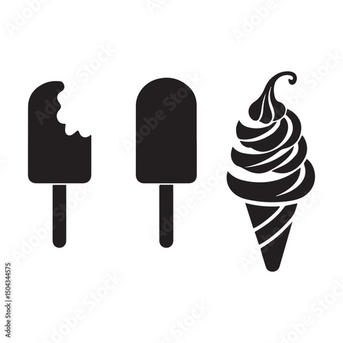 Ice cream icons set bitten popsicle ice cream cone