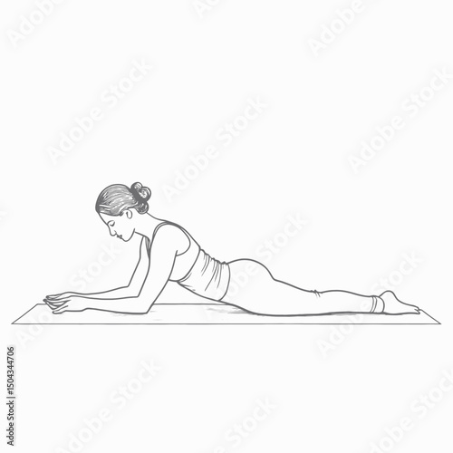 Continuous line illustration of a yoga practitioner in warrior II pose (Virabhadrasana II), abstract and minimalist