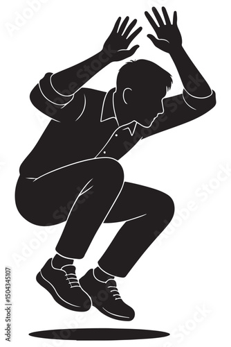 Silhouette of a man ducking with hands raised to shield himself