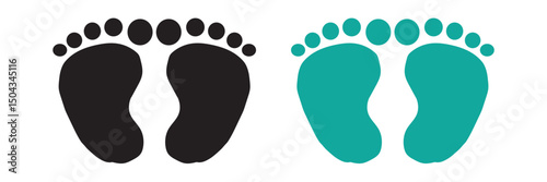 Baby footprints silhouette, Baby footprints simple flat vector Kids or baby feet and foot steps Fun vector footsteps icon for print. Love heart blue boy or pink girl sign on white back ground eps10