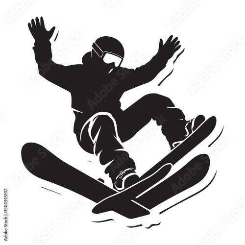 Snowboarder silhouette action extreme sports