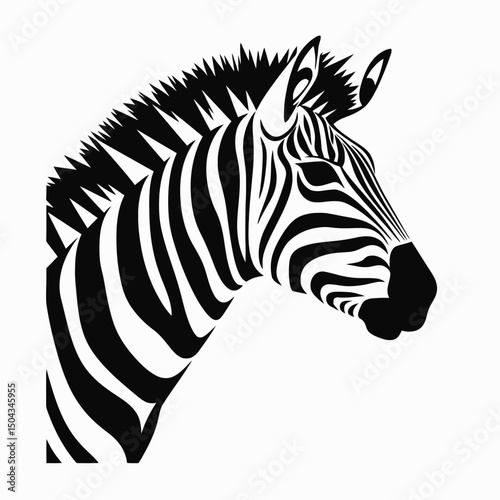 Zebra head black and white graphic art animal illustration wildlife mammal stripes african safari drawing design silhouette