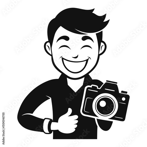 Happy Photographer Holding Camera Professional Photography Services