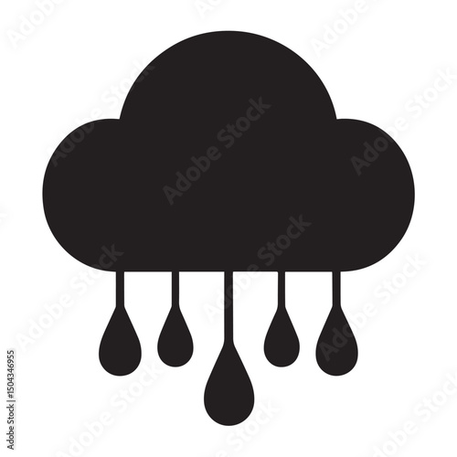 Simple black cloud with rain drops icon