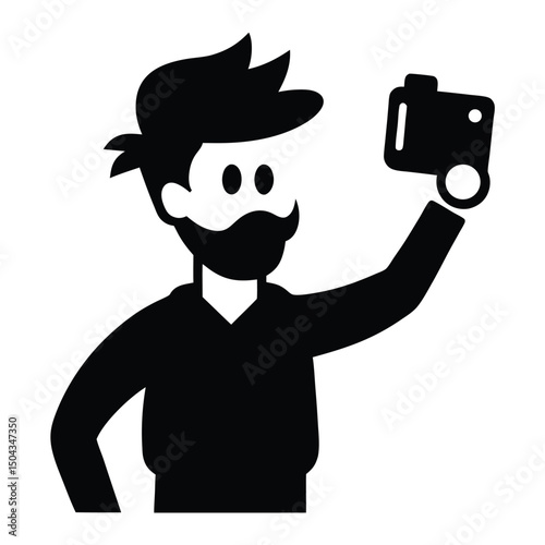 Hipster Man Taking a Selfie with Retro Camera A Fun Illustration