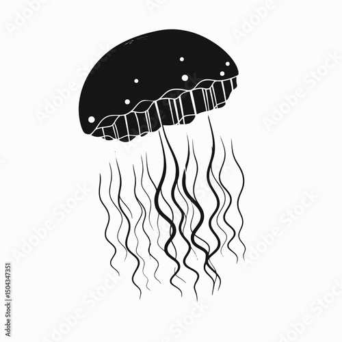 Black jellyfish ocean sea marine animal aquatic underwater wildlife nature oceanography medusa vector art