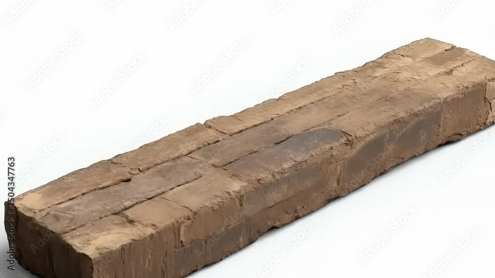 Close up shot of rectangular shaped brown brick isolated on white background
