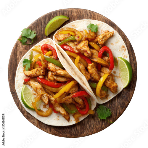  Chicken Fajita Food on Wooden Plate on Transparent Background