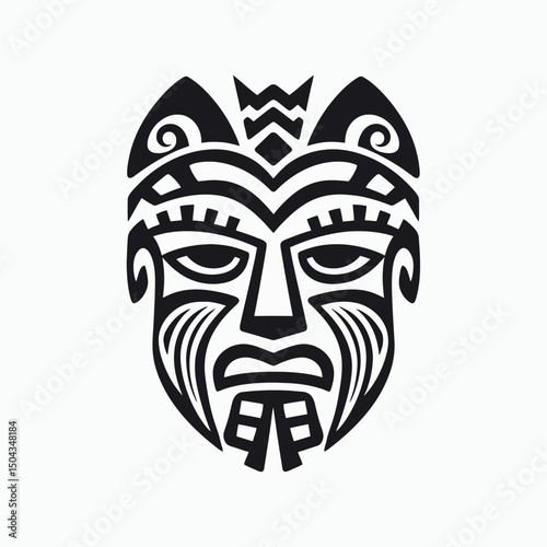 Tribal mask tattoo design maori face art pattern vector illustration drawing culture tradition symbol