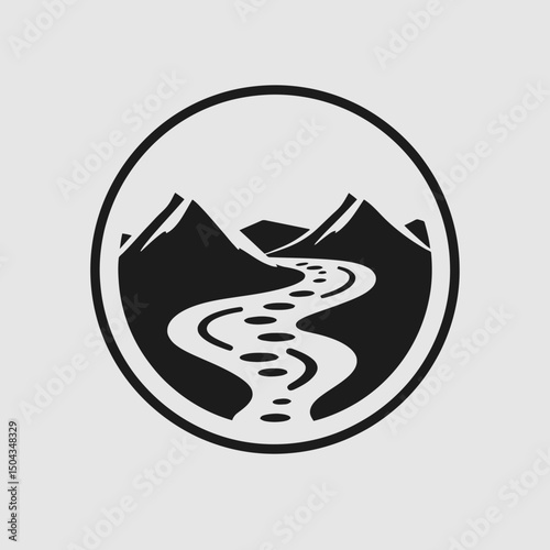 Mountain river landscape nature scenic travel tourism adventure outdoor peak range stream valley view graphic