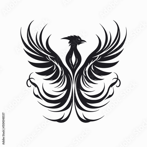 Phoenix bird tattoo design black and white art wings mythical creature rebirth fire symbol logo illustration graphic