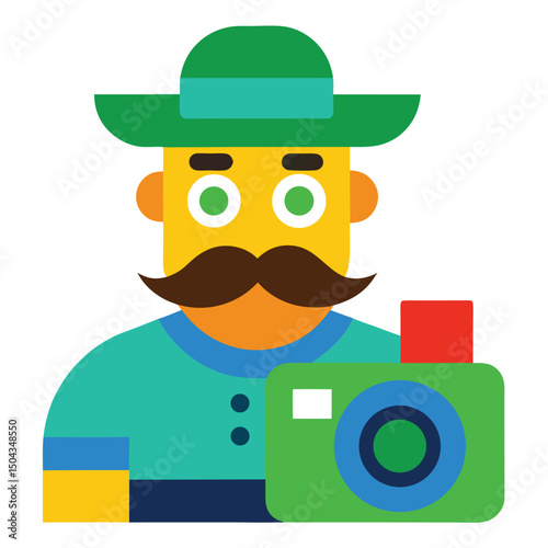 Charming Cartoon Photographer A Colorful Illustration of a Happy Photographer with a Camera