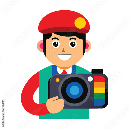 Smiling Photographer with Rainbow Camera  A Colorful Illustration of a Happy Photographer