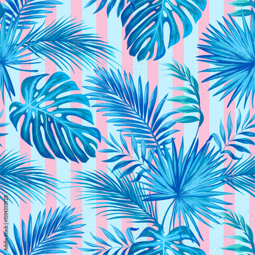 Tropical vector palm leaves pattern. Botanical illustration.	
