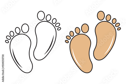 Baby footprints silhouette, Baby footprints simple flat vector Kids or baby feet and foot steps Fun vector footsteps icon for print. Love heart blue boy or pink girl sign on white back ground eps10