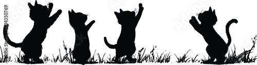 Playful Cat Silhouettes in Grass Border