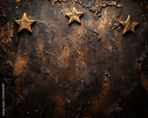 Rustic Wooden Background with Golden Star Decorations