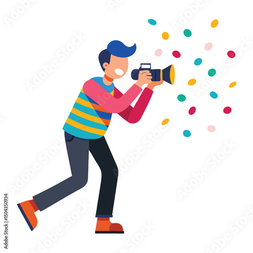 Photographer Capturing Joyful Moments Colorful Confetti Celebration