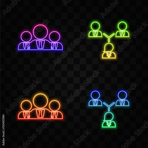 Collaborator icon.Leadership icon. neon style. social network connection connecting people icon