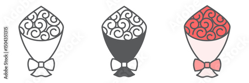 Bouquet of flowers icon collection, gift and floral, bouquet roses vector icon set, vector graphics, editable stroke outline sign, eps 10
