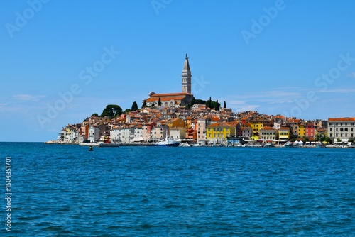Wallpaper Mural View of the old historic town of Rovinj at the coast of the Adriatic sea with the church of Saint Euphemia in Istria, Croatia Torontodigital.ca