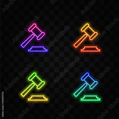 Court judge gavel vector logo icon. neon style.