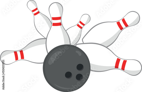 vector illustration strike bowling ball and pines