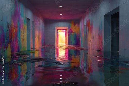 Surreal Colorful Corridor Reflection
