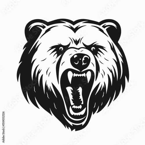 Angry bear head vector illustration black and white grizzly animal mascot predator wildlife design graphic art