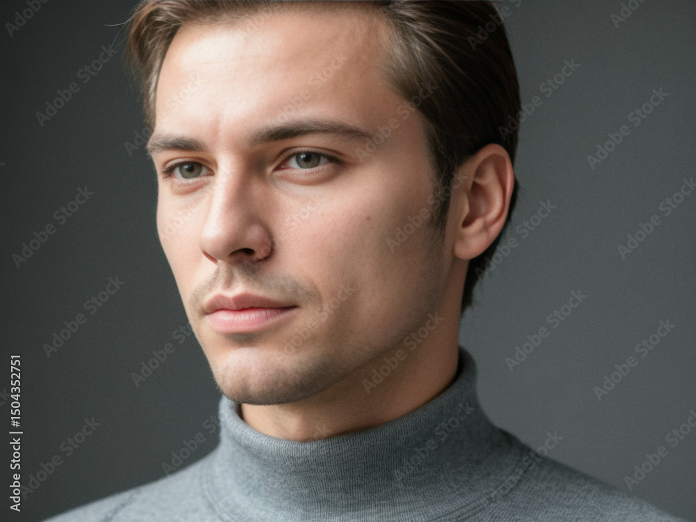 Close-Up Portrait of a Young Man in Gray Turtleneck Close-Up Portrait of a Young Man in Gray Turtleneck