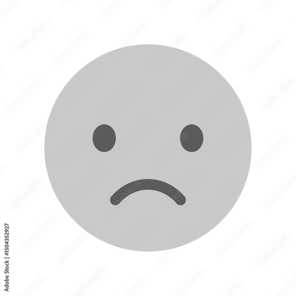 Fototapeta premium への字口でムッとした顔のシンプルな絵文字 - 不満や困惑の感情や低評価のイメージ素材