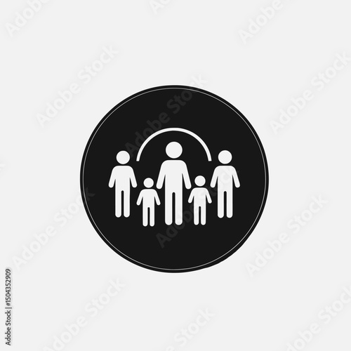 Family group people icon community togetherness symbol circle black and white support care love team