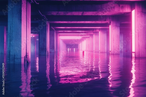 Neon Reflections in Submerged Structure