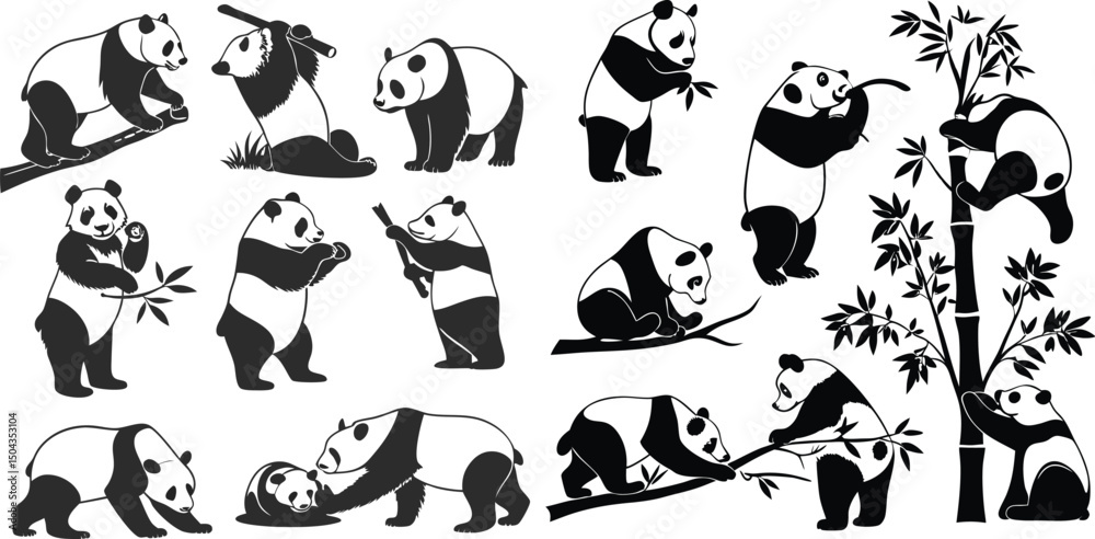 Fototapeta premium Cute Panda Silhouette Wild Animal Illustration Design Vector Collection