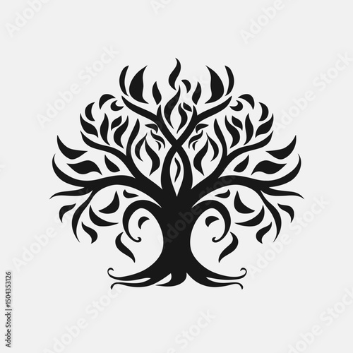 Tree of life vector illustration design black silhouette symbol nature art graphic element isolated background