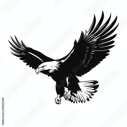 Eagle bird flying vector illustration black white design animal predator falcon hawk wildlife nature art tattoo