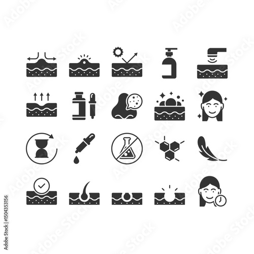 set of skin icons, epidermis, skincare, moisture
