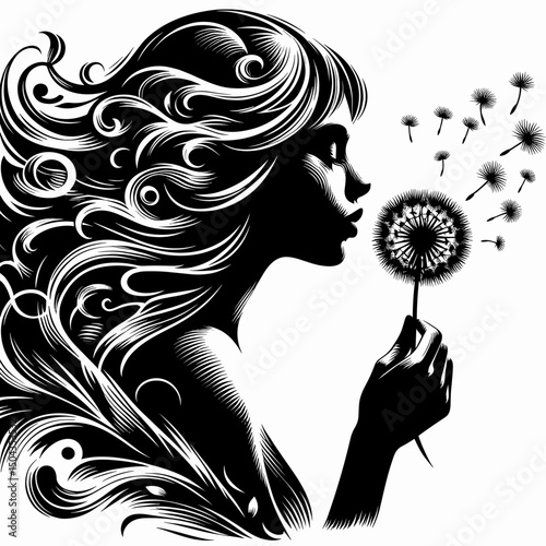 Woman blowing dandelion 