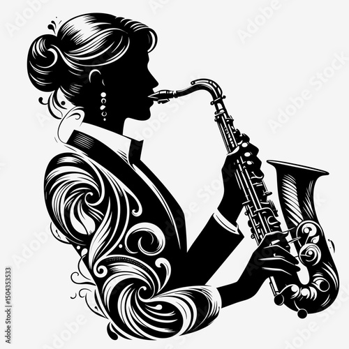 Female saxophonist playing music