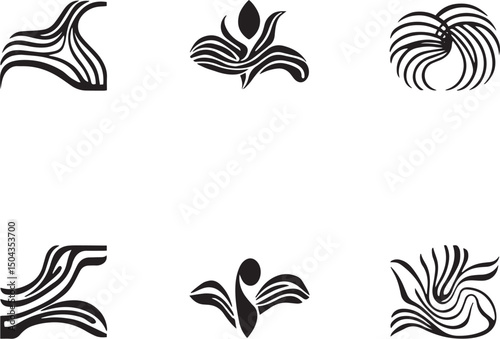 Set of Abstract compositions with smooth lines reminiscent of generative patterns . Emphasis on tactile textures. Hand drawn vector illustration	