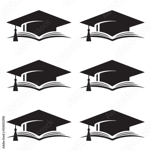 Silhouette graduation cap icon set premium vector. 