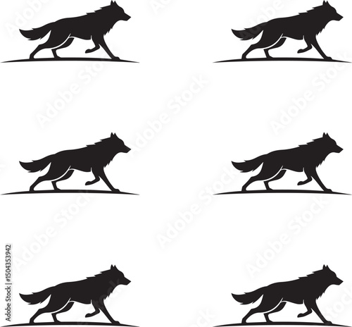 Silhouette fast moving fox vector illustration on white background. 