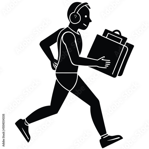 Running Courier Delivering Packages, Fast Delivery Service Illustration