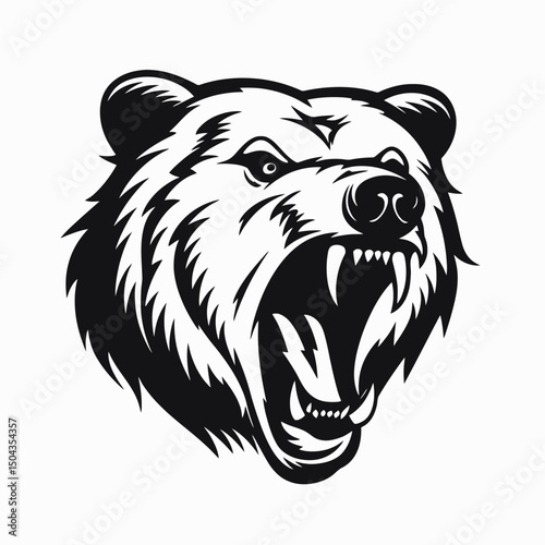 Angry bear head vector illustration black and white grizzly bear roaring mammal animal predator wildlife art