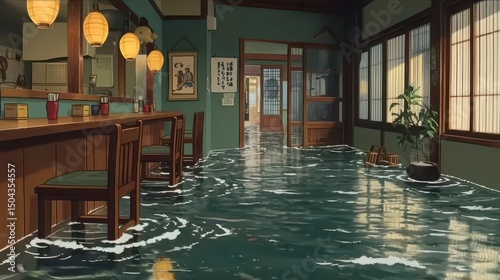 Flooded Retro Diner Interior