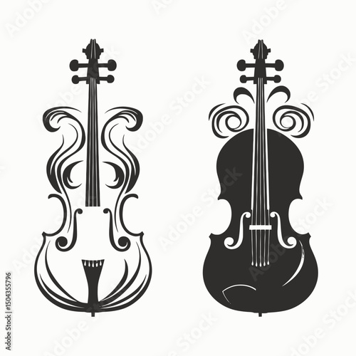 Violin cello stringed instrument music orchestra symphony classical concert artistic musical design vector