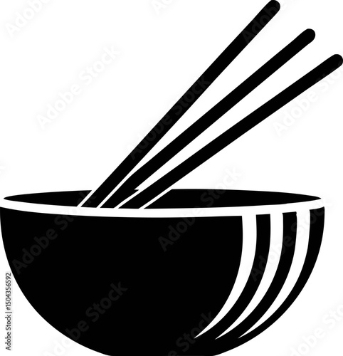Chopsticks With Noodles Silhouette Vector Illustration