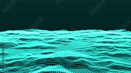 Futuristic abstract digital landscape - Blue version and Retro land. Flying over data patterns, Abstract dot and lines technology background, Loopable